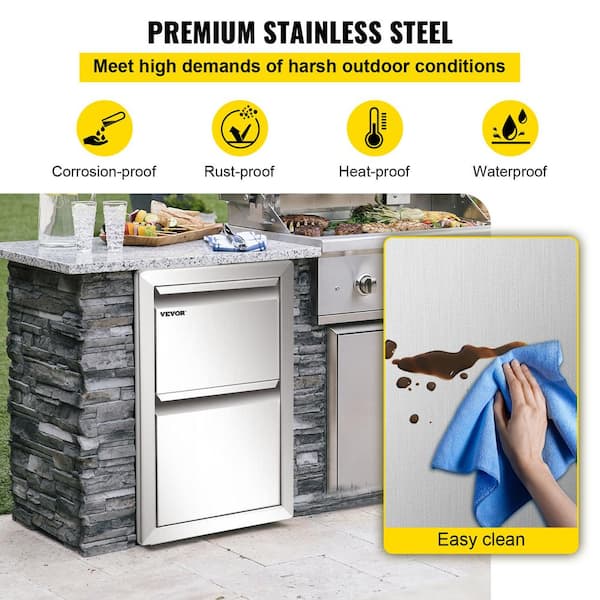 Globamboo Outdoor Kitchen Drawer Combo, BBQ Access Trash with Stainless  Steel, Trash Drawer for BBQ Island, Grilling Station, Outside Cabinet(15.7  W