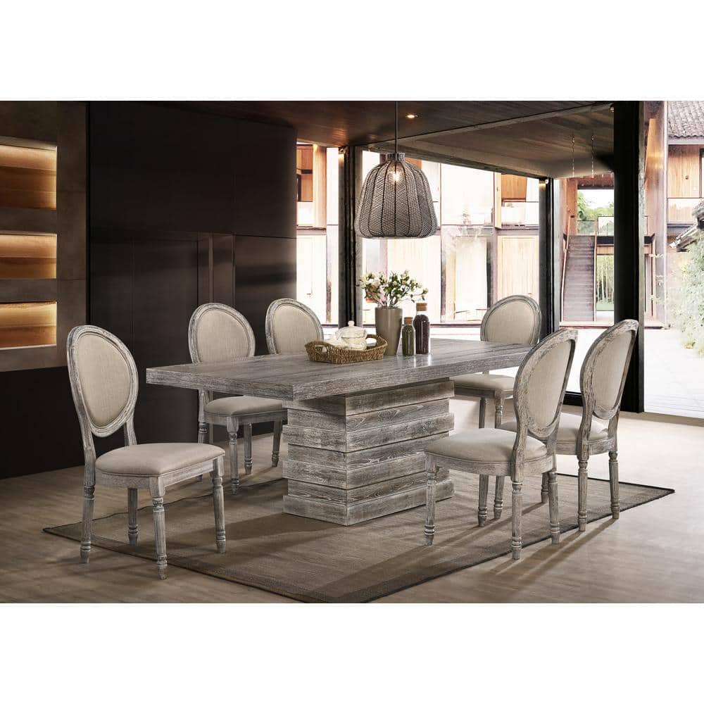 Gray Linen Upholstered High Back Wood Side Chair