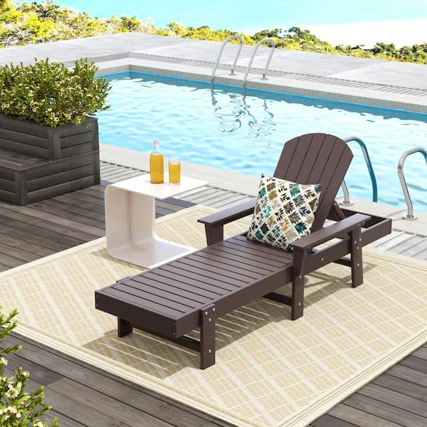 WESTIN OUTDOOR Altura Dark Brown HDPE Plastic Outdoor Adjustable Backrest Adirondack Chaise Lounger With Armrest