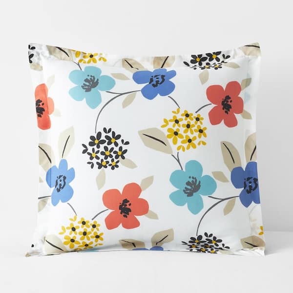 The Company Store Company Cotton Claudia Floral White Multi Cotton Percale Euro Sham
