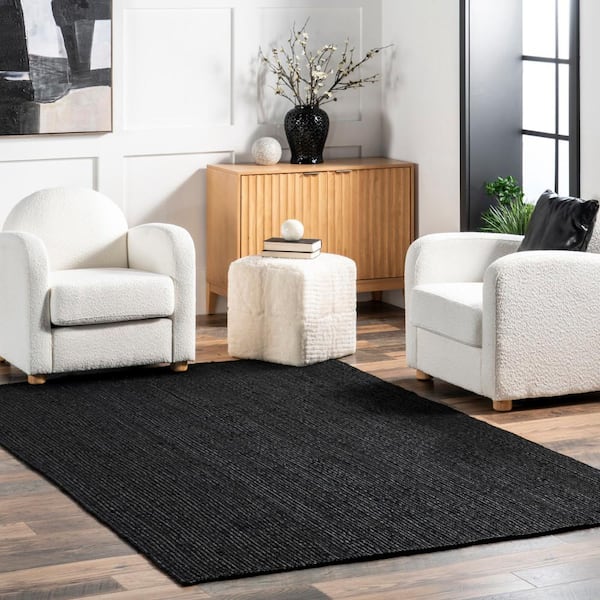 Rigo Chunky Loop Jute Black 9 ft. x 12 ft. Farmhouse Area Rug