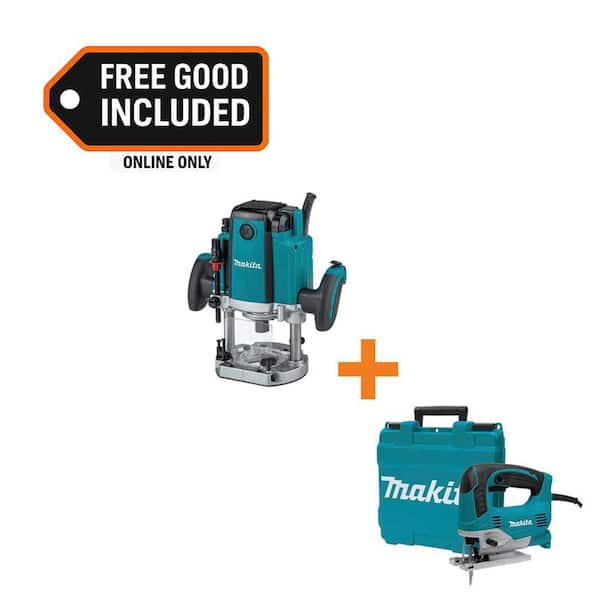 15-Amp 3-1/4 HP Corded Plunge Router with 6.5 Amp Corded Variable Speed Lightweight Top Handle Jig Saw with Case