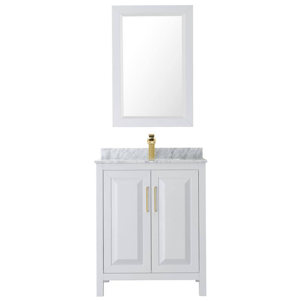 Daria 30" White Marble Top Bathroom Vanity with Gold Trim