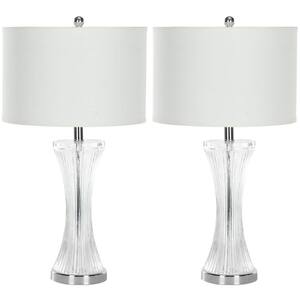Zelda 25 in. Glassl Hourglass Pillar Table Lamp with White Shade (Set of 2)