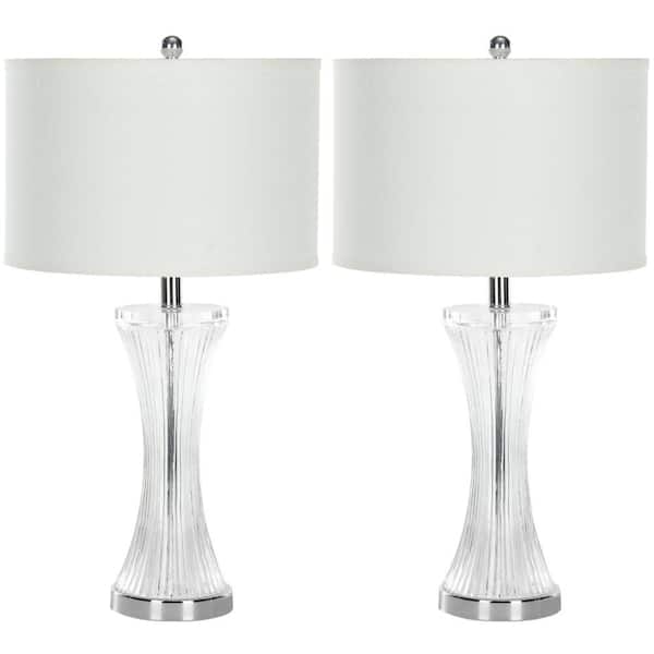 SAFAVIEH Zelda 25 in. Glassl Hourglass Pillar Table Lamp with White Shade (Set of 2)