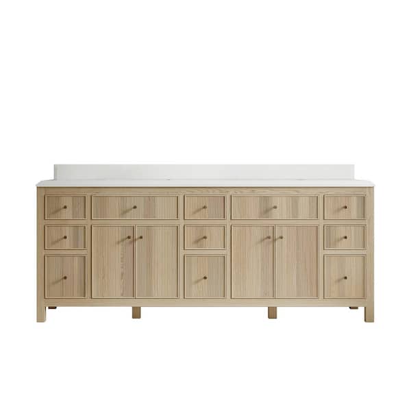 Willow Collections Sonoma Oak 84 in. W x 22 in. D x 36 in. H Double Sink Bath Vanity in White Oak with 1.5 in. White Quartz Top