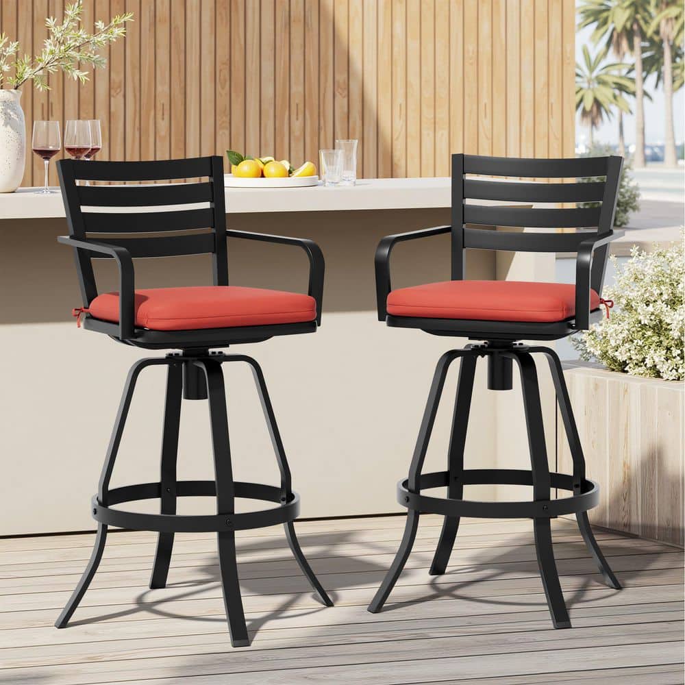 2-pieces Swivel Cast Aluminum Outdoor Bar Stool with Sunbrella Red Cushion (2-Pack) price history on PriceWatchPro