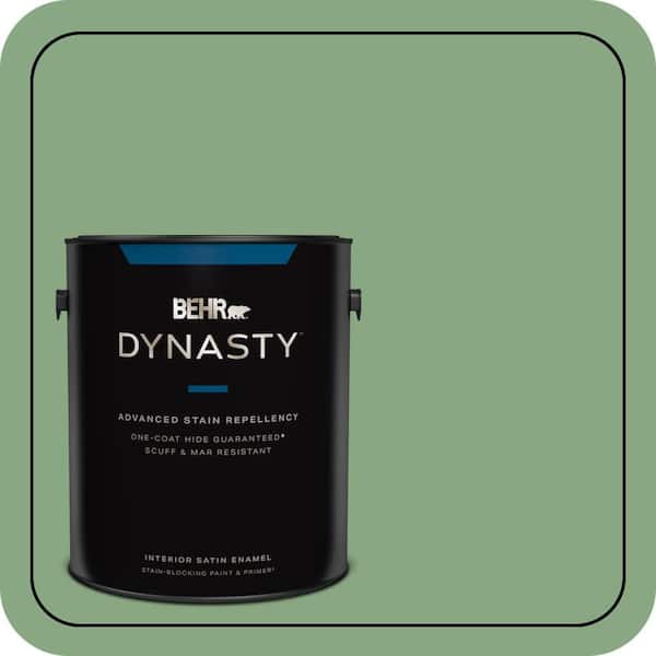 BEHR DYNASTY 1 gal. #M400-5 Baby Spinach One-Coat Hide Satin Enamel Interior Stain-Blocking Paint & Primer