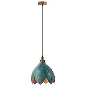 Aurelia 1-Light Faux Blue Patina Hanging Pendant with Leaf Shaded