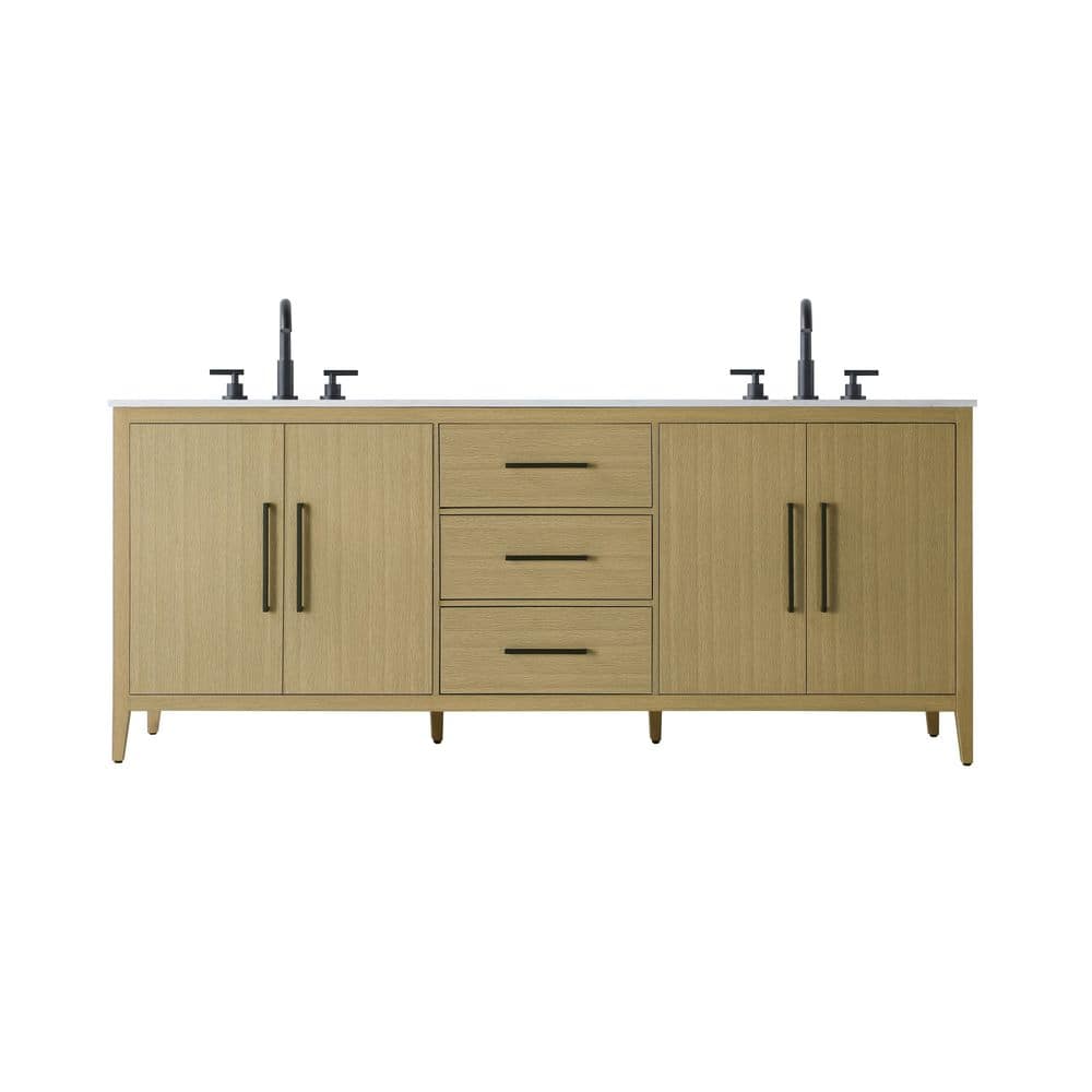 84 in. Double Sink Honey Brown Bath Vanity with White Engineered Marble Top price history on PriceWatchPro