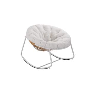 40 in. W White Metal Outdoor Rocking Chair with White Cushions