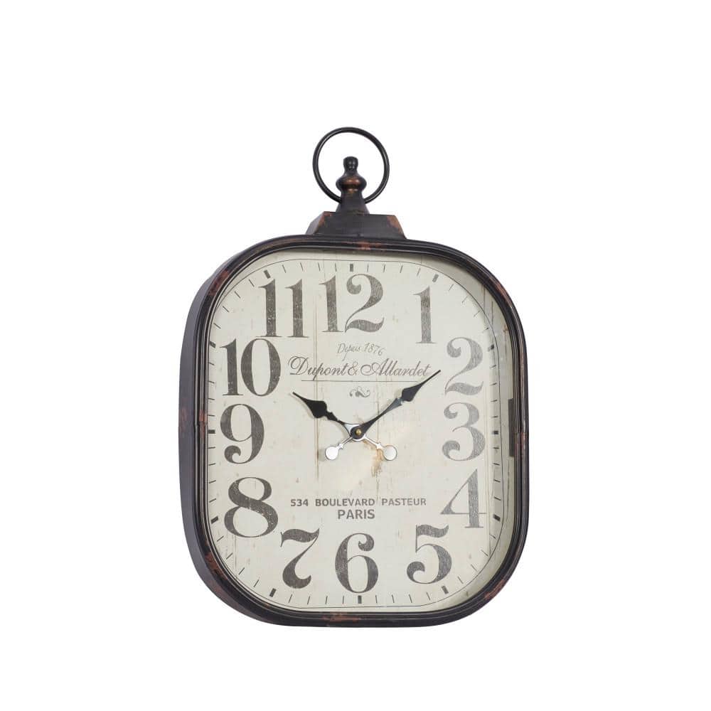 Vintage Black Metal Distressed Pocket Watch Style Wall Clock