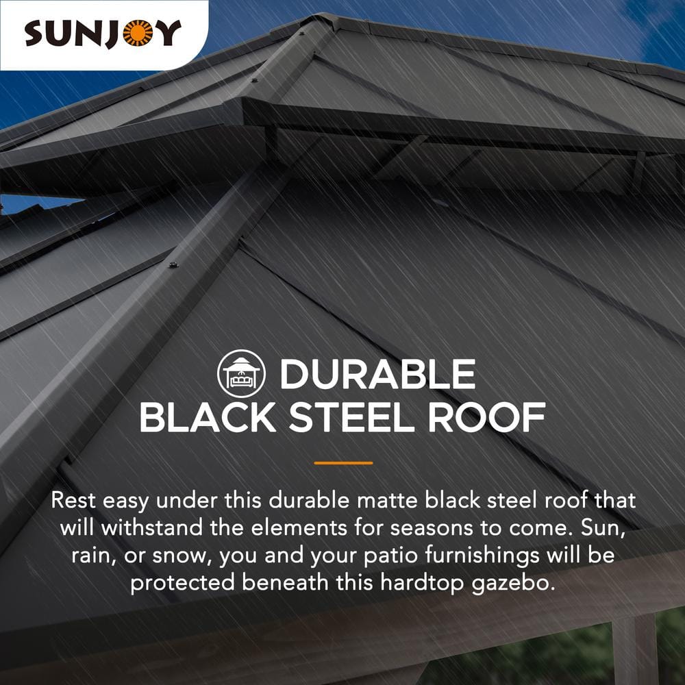 Sunjoy 12x16 ft Cedar Wood Gazebo with Black Steel Roof