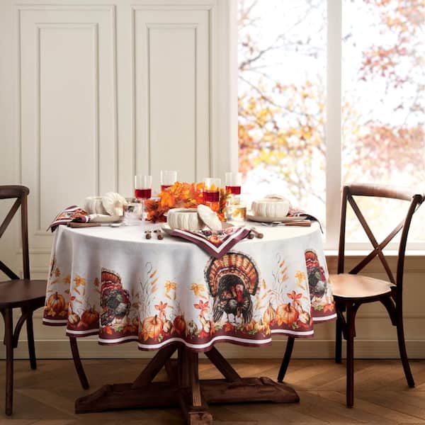 Autumn Heritage Turkey Engineered Tablecloth, Multicolor - 70"W x 70"L Round