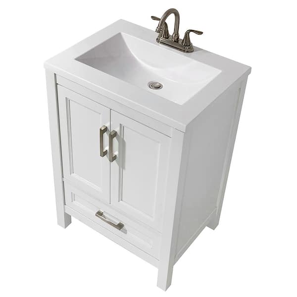 Amlu Rno 25 In Bath Vanity White With Cultured Marble Top Basin Sl24wh T25wh The Home Depot - 25 Inch White Bathroom Vanity Top