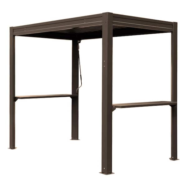 8 ft. x 5 ft. Brown Metal Hardtop Grill Pergola with Gutter Adjustable Rainproof Roof, Shelter Gazebo for Patio Backyard