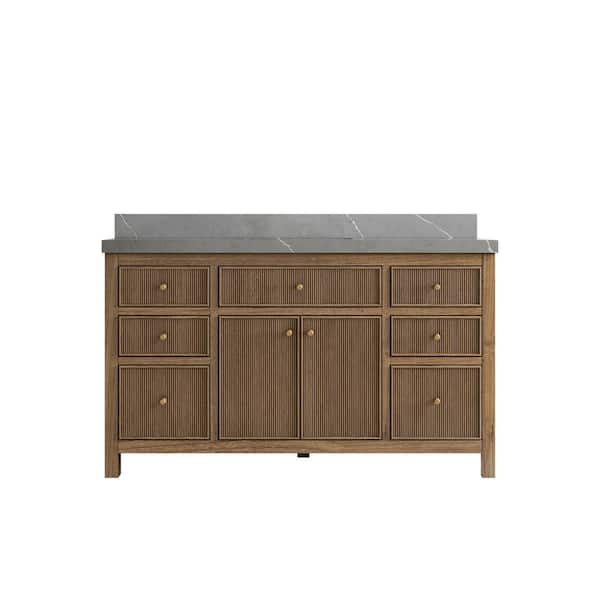 Willow Collections Sonoma Teak 60 in. W x 22 in. D x 36 in. H Single Sink Bath Vanity in Dark Teak with 2" Piatra Quartz Top