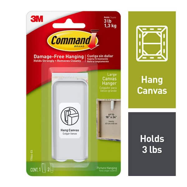Command 3 lb. Large White Canvas Picture Hanger (1 Hook, 2 Strips) 17044-ES  - The Home Depot