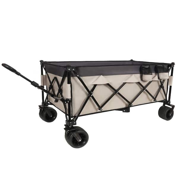 Unbranded 10 cu. ft. Steel Heavy-Duty Foldable Garden Cart with 1:6 Space-Saving Fold and 7 in. All-Terrain Wheels in Khaki-Gray