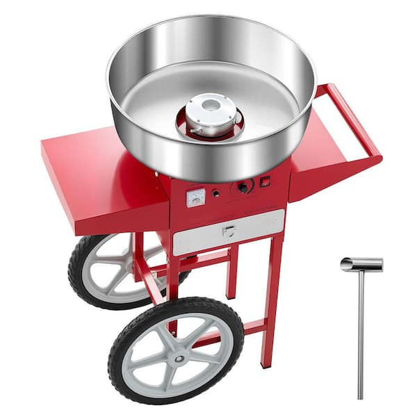 Electric Cotton Candy Machine with Cart, 1000 W Commercial Candy Floss Maker with 20.5 in. Stainless Steel Bowl, Red