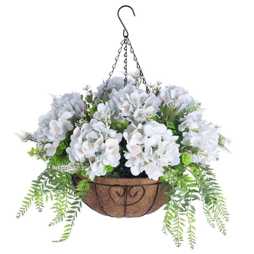 20 in.H Artificial Hanging Flowers in 12 Metal Coconut Lining Basket, Sp