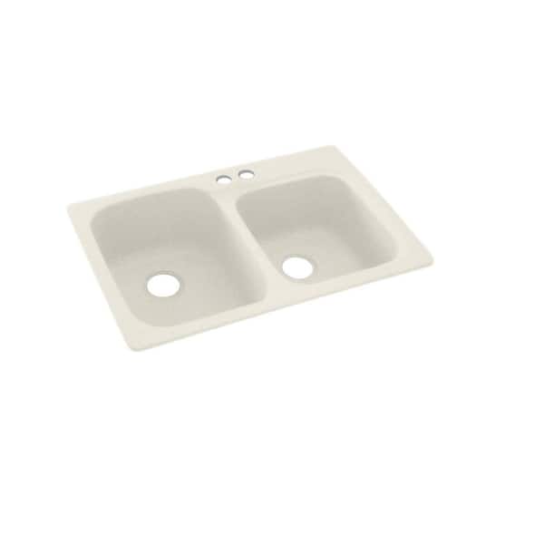 Swan Dual-Mount Solid Surface 33 in. x 22 in. 2-Hole 55/45 Double Bowl Kitchen Sink in Glacier