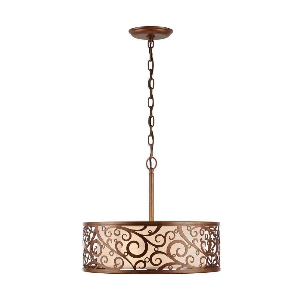 Home Decorators Collection Carousel 3-Light Burnished Gold Pendant Frosted Glass