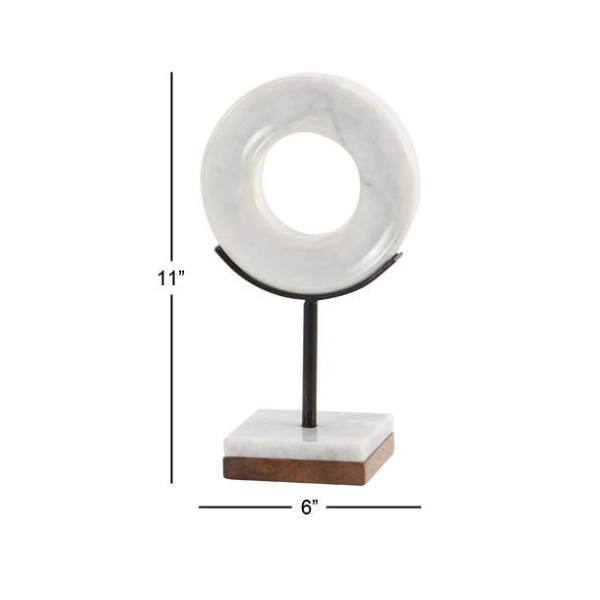 White Marble Ring Sculpture with Wood Base