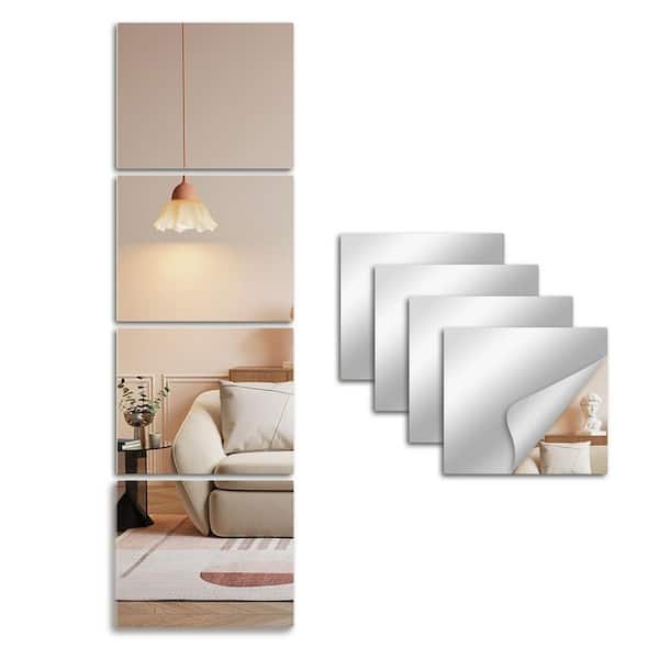4-Piece 14 in. W x 12 in. H Modern Square Wall-Mounted Framless Mirror Gym Mirror Tiles