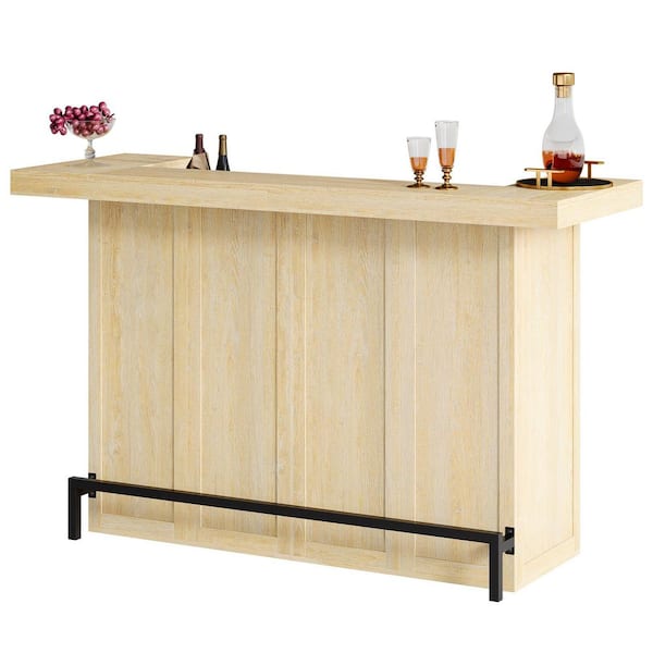 BYBLIGHT Kearsten Wooden Bar Table with 5 Muti-Bottle Complements