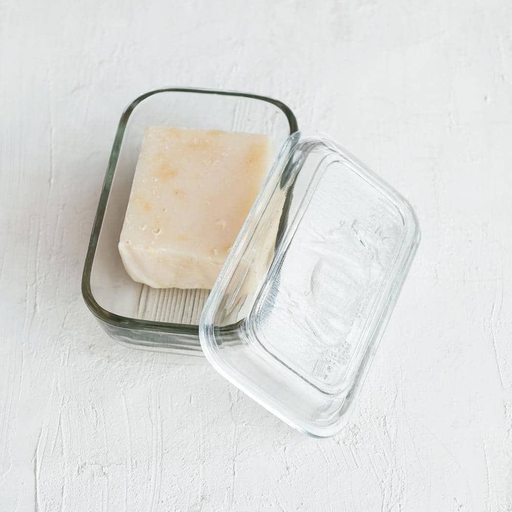 Vintage Clear Embossed Glass Rectangular Butter Dish