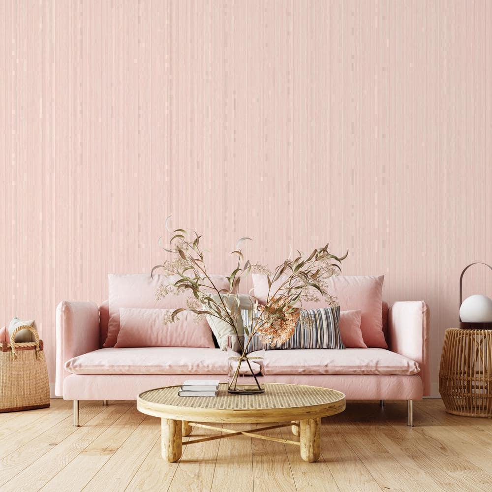 Pink Textured Grasscloth Peel and Stick Wallpaper Roll