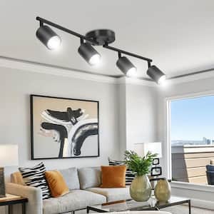 2 ft. 4-Light Black Hardwired Track Lighting Kit with Gimbal Head