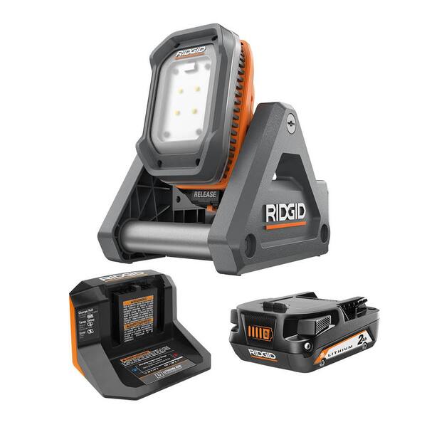 RIDGID 18V Cordless Flood Light Kit with Detachable Light with 2.0 Ah Lithium-Ion Battery and Charger