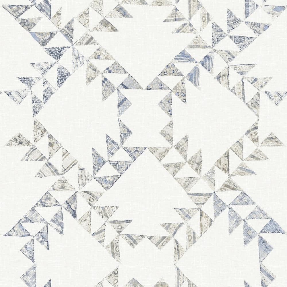Chesapeake 8 in. W x 10 in. L Blue Scrap Quilt Denim Wallpaper Sample
