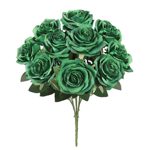 LIVING LUXURY 18 in. Deluxe Emerald Green Artificial Queen Rose