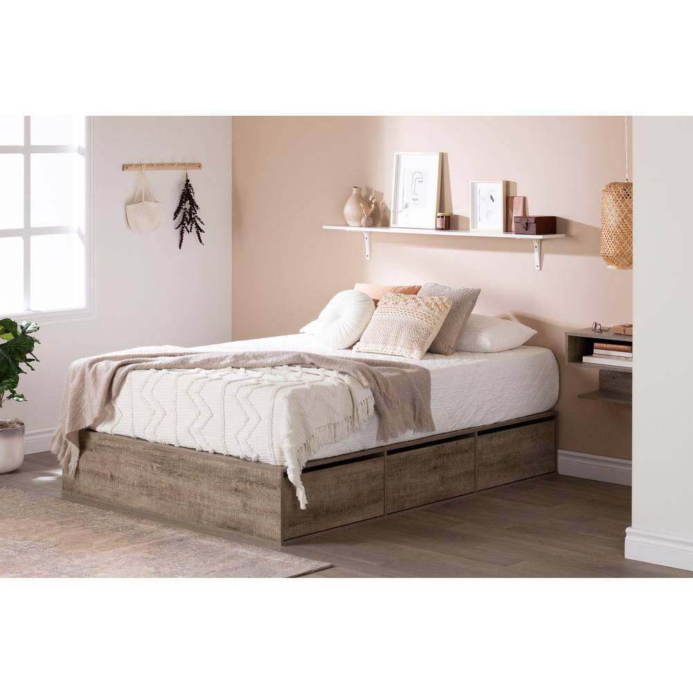 Weathered Oak Modern Floating Nightstand with Open Shelves