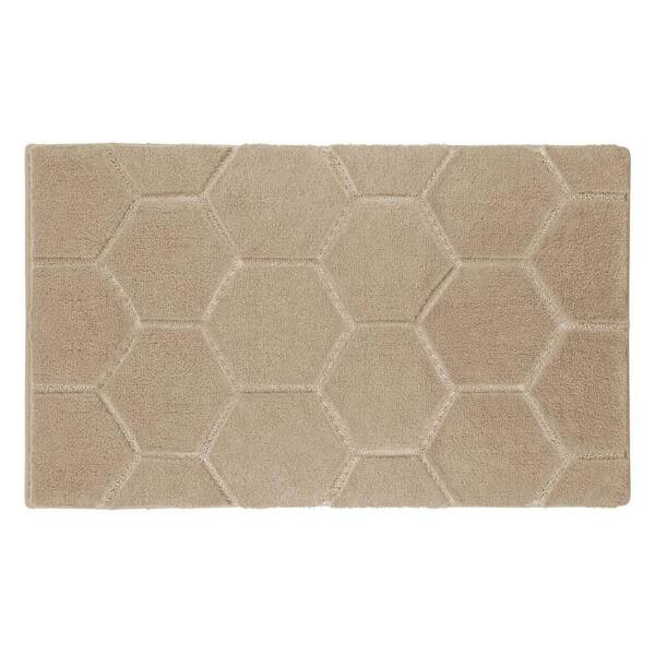 Laura Ashley Pearl Honeycomb Berber 20 in. x 32 in. Plush Geometric Micropoly Bath Mat