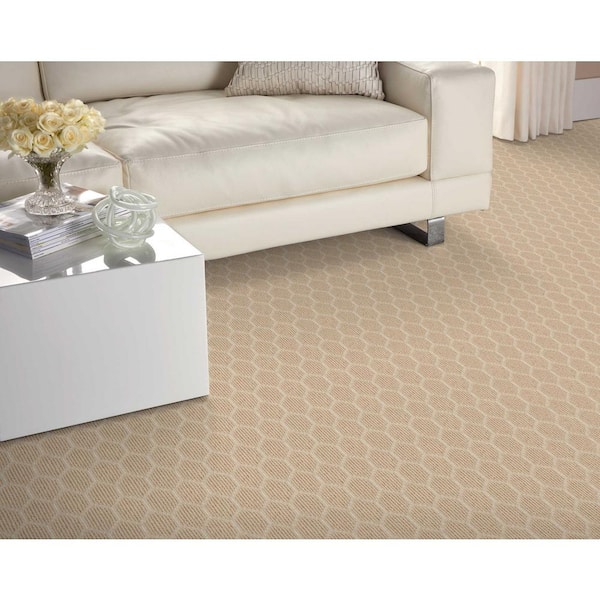Entanglement Flax/Ivory Orange 12 ft. 27 oz. Wool Pattern Installed Carpet