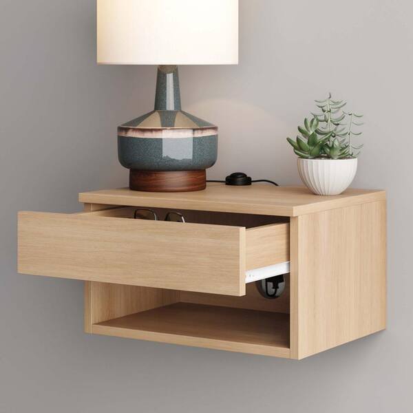 Oak floating bedside table sales