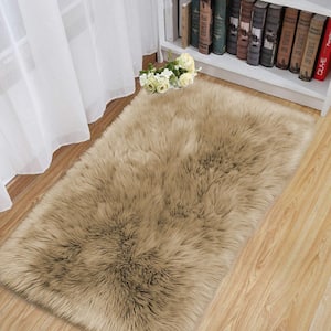 Sheepskin Faux Fur Beige 2 ft. x 3 ft. Cozy Fuzzy Rugs Area Rug