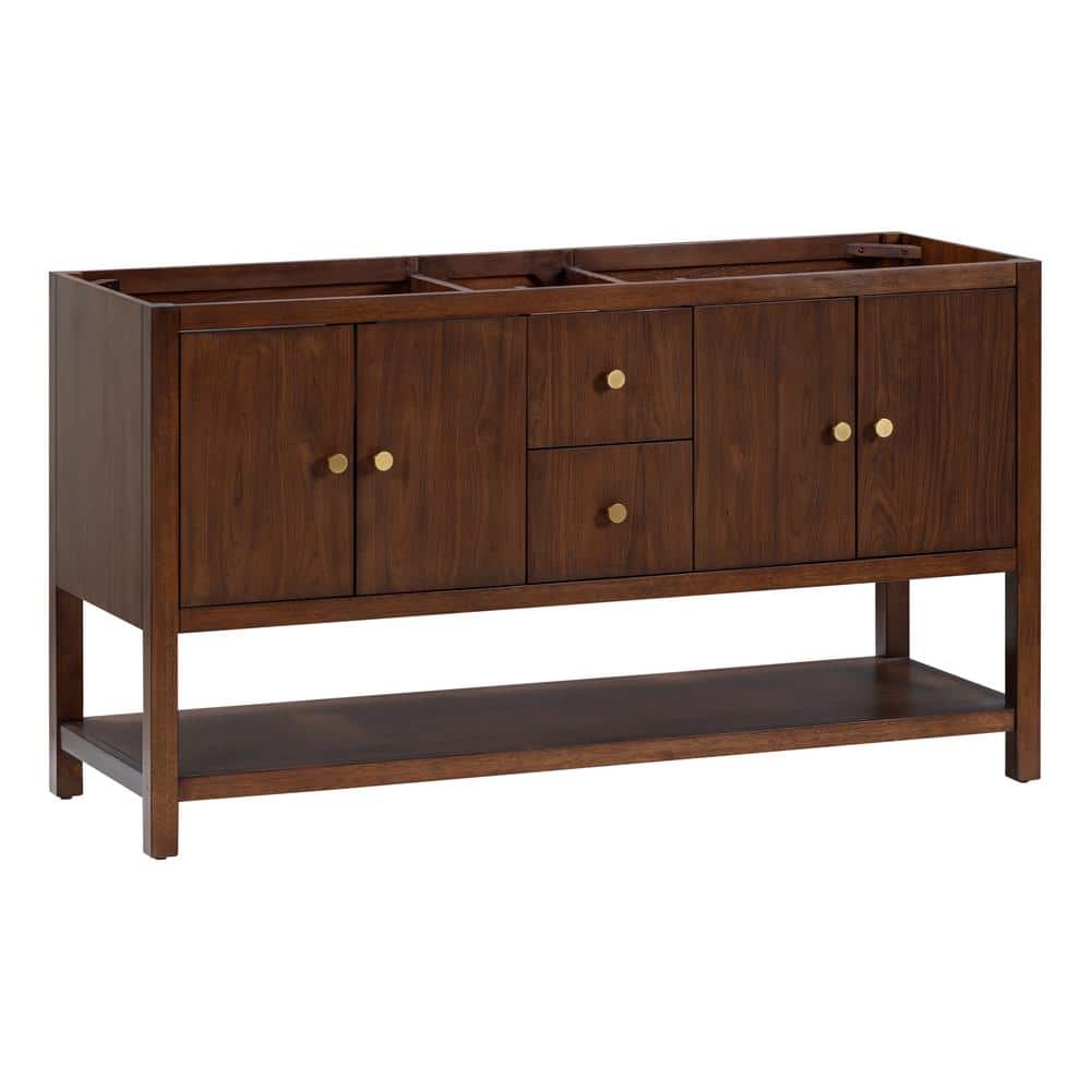 Zoe 60'' Walnut Double Bathroom Vanity with Gold Hardware