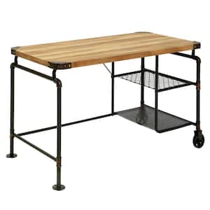 Lyric 47.25 in. Rectangle Light Brown and Black Wood Computer Desk with Shelf