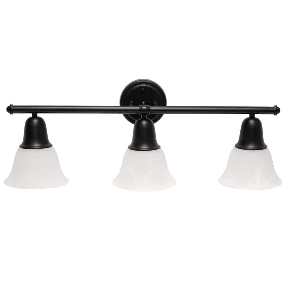 Simple Designs 26.5 in. 3Light Black Straight Metal Bar and Frosted
