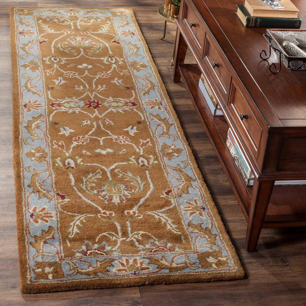 Hand-Tufted Blue and Brown Wool Runner Rug