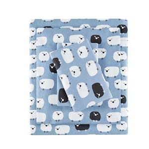 Cotton Flannel 4-Piece Blue Sheep Cotton Cal King Sheet Set