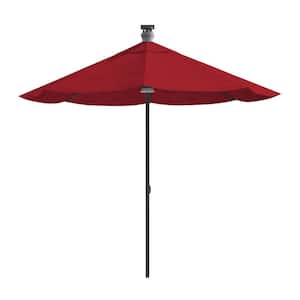 9 ft. Aluminum Outdoor Smart Patio Umbrella with Remote Control, Wind Sensor, Solar Panel, LED Light, Red