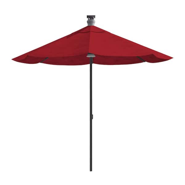 COOLSHARK 9 ft. Aluminum Outdoor Smart Patio Umbrella with Remote Control, Wind Sensor, Solar Panel, LED Light, Red