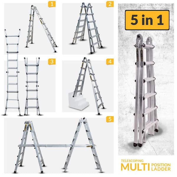 MetalTech 5-in-1 Aluminum Telescoping Multi-Position Step 300 lbs. Load Capacity, 26 ft. Reach, Type Duty Rating E-MTL7300AL - Home Depot