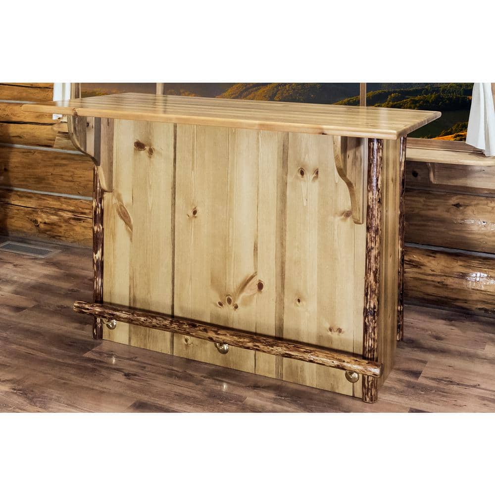 Rustic Pine Deluxe Bar with Wine Rack and Glass Storage